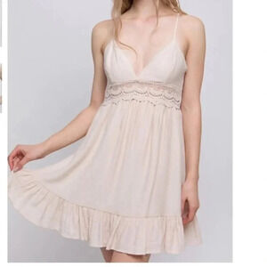 NEW CREAM PEACH GAUZY TIERED LACE"LOVE TREE" DRESS SIZE LARGE